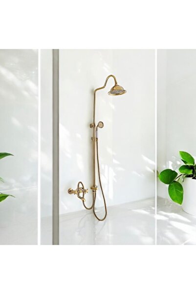 İSAOĞLU YAPI Gold Duş Seti Batarya Dahil Gold Yağmurlama Klasik Tasarım Vinta...