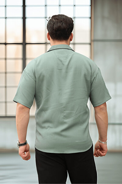 Valiberta Fresh Тъкан Апаш Яка Къса Ръка Мъжка Риза - Хаки