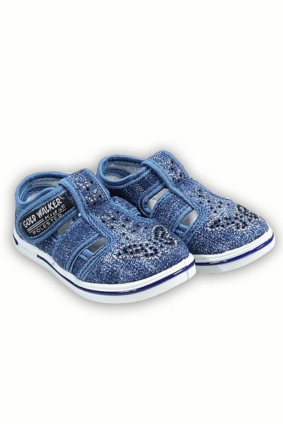 welissa Sandale pentru bebeluși - țesătură denim brodate cu piatră fluture