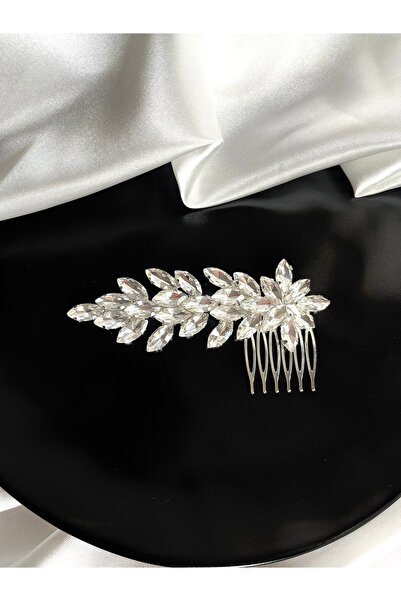 MODA Beyaz Kristal Taşlı Parlak Ince Taraklı Yan Toka Gelin Söz Kına Nikah Ni...