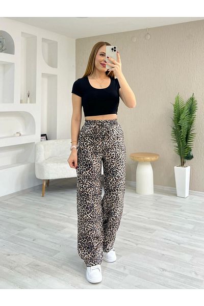 İrka Moda Brown Leopard Wide Leg Trousers