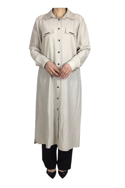 ECE GİYİM Women's Front Metal Buttoned Collar Long Tunic Shirt