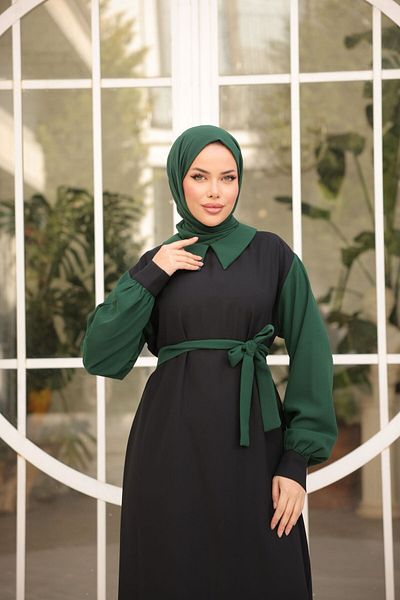 hacer ayaydın Φορητό Φόρεμα Hijab με Πολύχρωμες Μανσέτες
