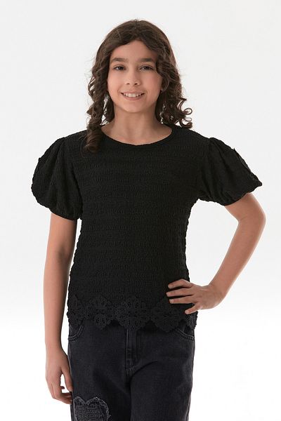 Fulla Moda Κοριτσίστικη μπλούζα με μπαλόνι με κορδόνι στη μέση