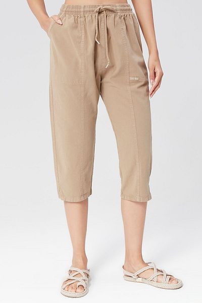 MONAHA Γυναικείο Mink Relaxed Cut Cotton Capri - Λινό, Ψηλόμεσο, Σπλιτ Monaha