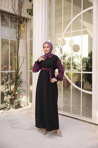 Aranlı tekstil Φορητό Φόρεμα Hijab με Πολύχρωμες Μανσέτες