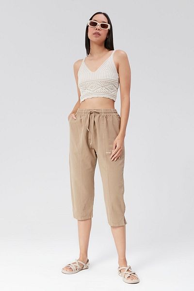 MONAHA Γυναικείο Mink Relaxed Cut Cotton Capri - Λινό, Ψηλόμεσο, Σπλιτ Monaha