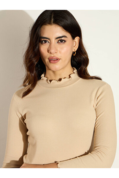 Sassafras By Styli Ribbed High Neck Long Sleeve Top