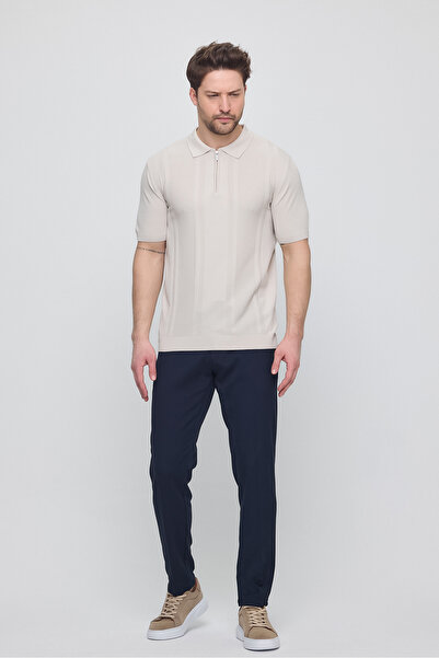 GIENTO Erkek Polo Yaka %100 Pamuk Yumuşak Doku Fermuarlı Triko T-shirt