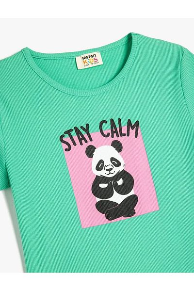 Koton Printed Crew Neck Short Sleeve Cotton Green Girl's T-Shirt 5Skg10277Ak