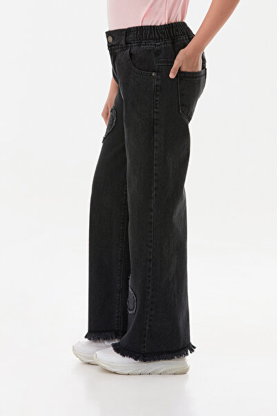 Fulla Moda Kalp Nakışlı Paçası Püsküllü Kız Çocuk Pantolon