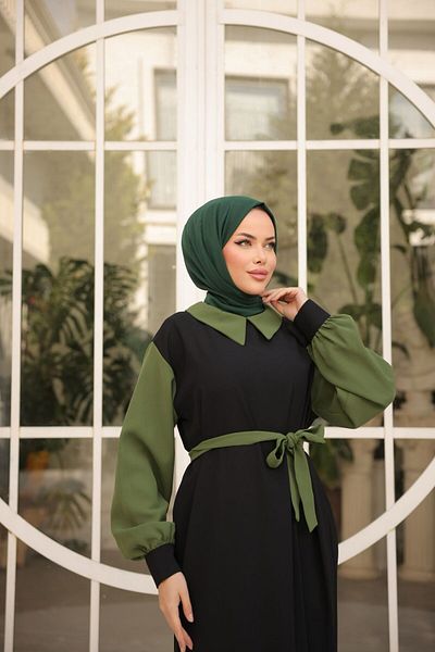 Aranlı tekstil Φορητό Φόρεμα Hijab με Πολύχρωμες Μανσέτες