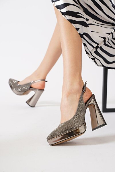 Moda Pie Lacestar Pltform Stone Pantofi Rochii De Seara Dama Platinum Mirror