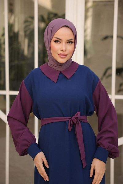 hacer ayaydın Φορητό Φόρεμα Hijab με Πολύχρωμες Μανσέτες