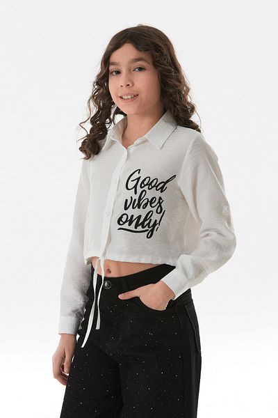 Fulla Moda Κοριτσίστικο Crop πουκάμισο με γραβάτα μπροστά και στάμπα