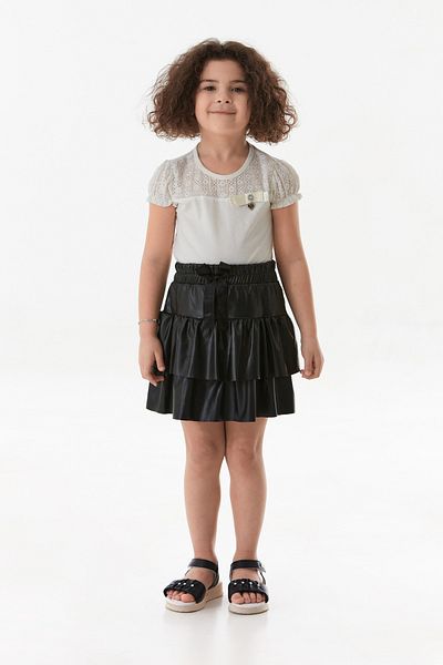 Fulla Moda Ruffled Girl's Skirt with Ribbon and Faux Leather