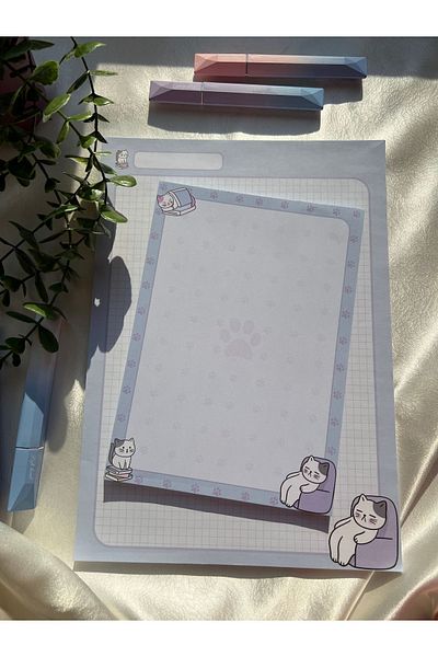 Mirya Notes A4-a5 Cat Patterned 2-piece Notepad Set - Checkered Notepad