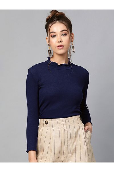 Sassafras By Styli Ribbed High Neck Long Sleeve Top