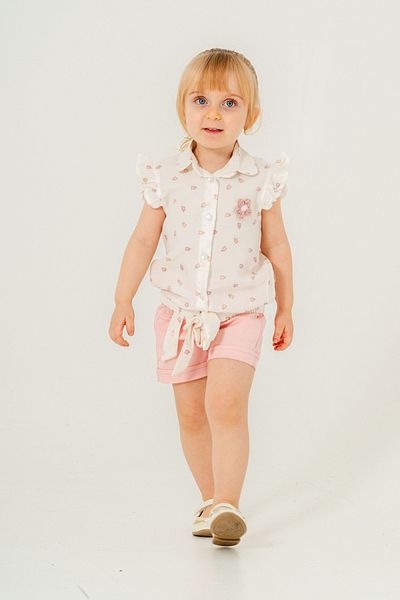 PAMPAL ÇOCUK Girl's Short Sleeve Shirt - Double Set with Shorts