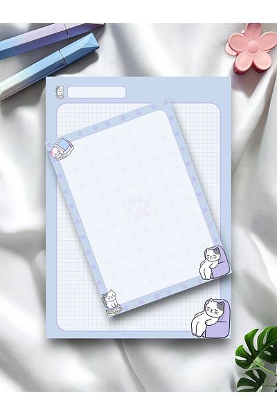 Mirya Notes A4-a5 Cat Patterned 2-piece Notepad Set - Checkered Notepad