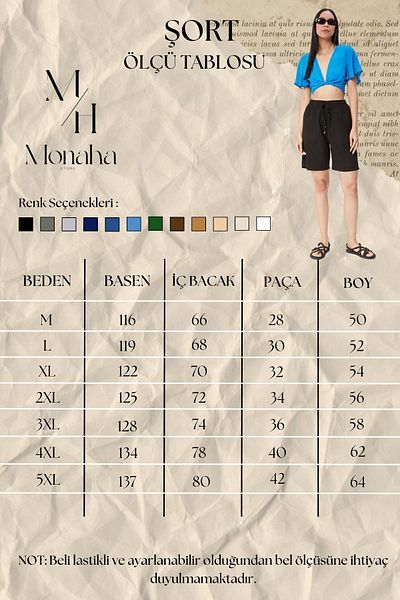MONAHA شورت نسائي قطني فضفاض باللون الأزرق الفاتح - كتان، خصر مطاطي، خصر عالي Monaha