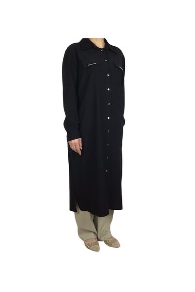 ECE GİYİM Women's Front Metal Buttoned Collar Long Tunic Shirt