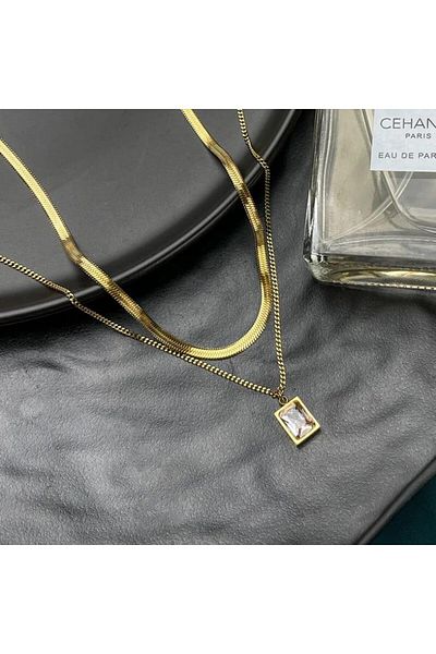 Fjellor Albus 2-Piece Italian Chain Zircon Stone Gold Colored Men's Steel Necklace