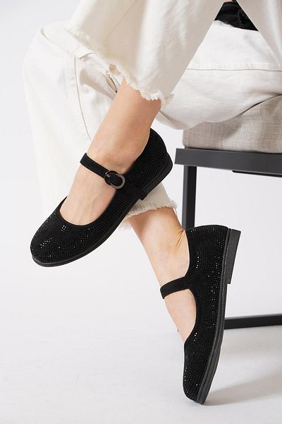 Moda Pie Gibsef Black Half Women's Ballerina Ballerina with Stones