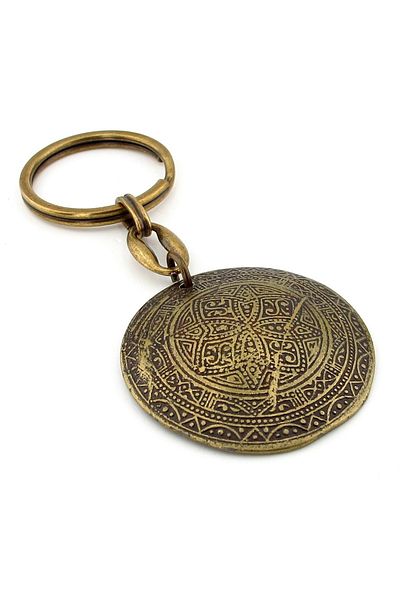 Solfera Authentic Motif Shield Shaped Bronze Antique Metal Keychain Kc248