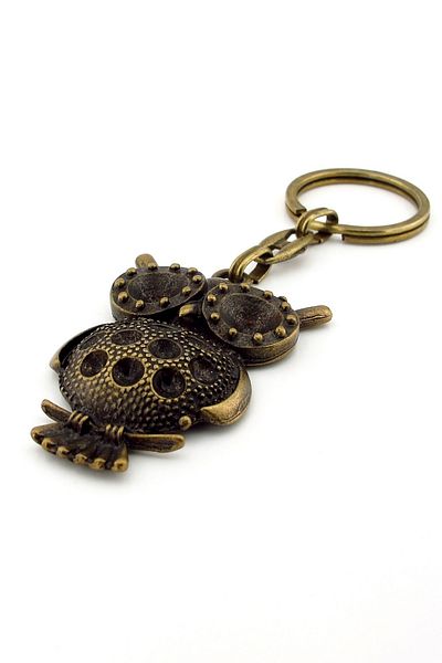 Solfera Owl Night Animal Forest Antique Yellow Tumbled Metal Keychain Kc265