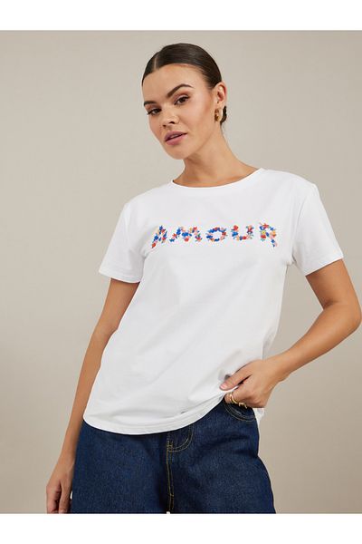 Styli Embroidered Slogan Round Neck T-Shirt