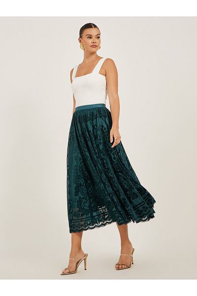Styli Burnout Design A-Line Midi Skirt