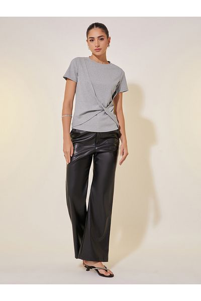 Styli Rib Round Neck Front T-Shirt