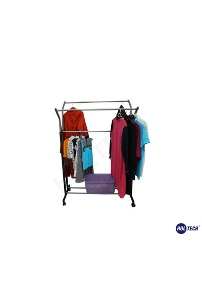 HOLTECH Lüks Konfeksiyon Tip Elbise Askılığı Tekerlekli  Metal Portmanto Askılık