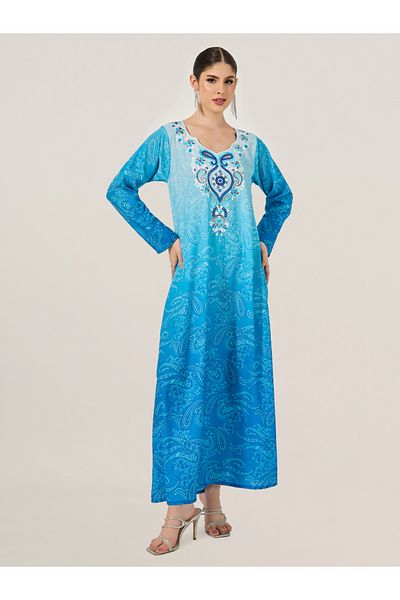 Styli Ombre Print Embroidered A-Line Jalabyia