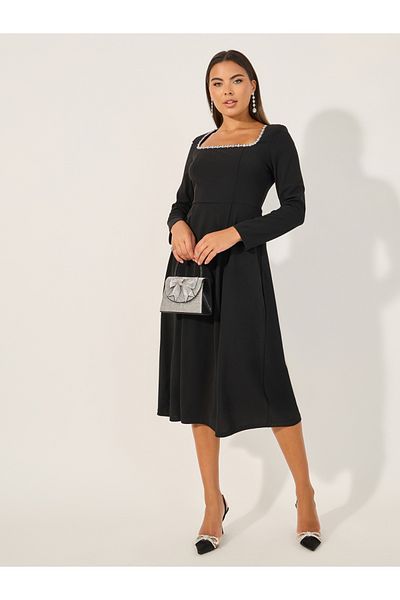 Styli Embellished Long Sleeves A-Line Midi Dress