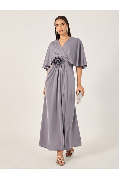 Styli Corsage Detail Flared Sleeves A-Line Maxi Dress