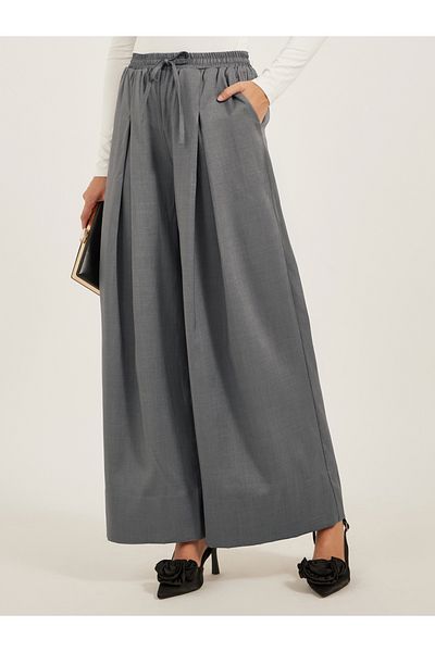 Styli Solid Inverted Pleated Wide Leg Pants