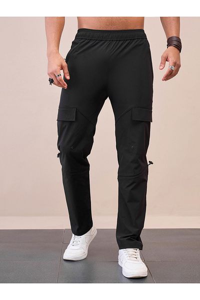 Mascln Sassafras By Styli Unisex Black Front Pocket Parachute Pants