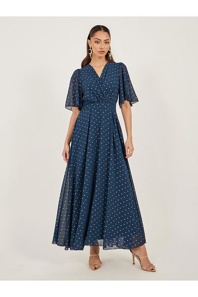 Styli Self Design Half Sleeves A-Line Maxi Dress