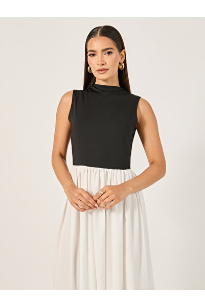 Styli Color Block Sleeveless A-Line Midi Dress
