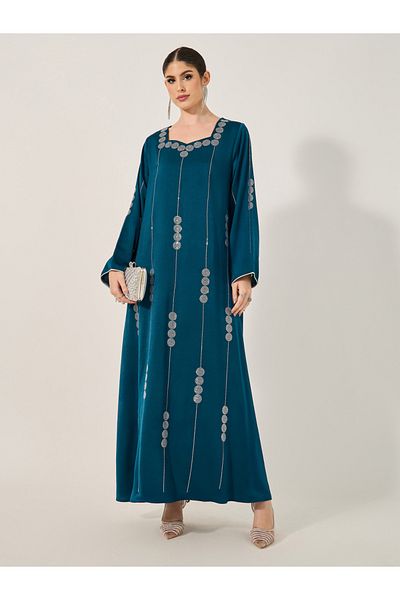 Styli Embellished Satin Sweetheart A-Line Jalabyia