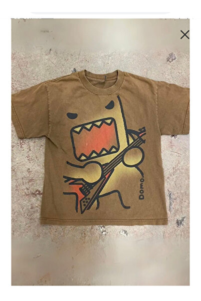 köstebek kadıköy Domo Cat Panic Caricature Unisex Brown T-Shirt