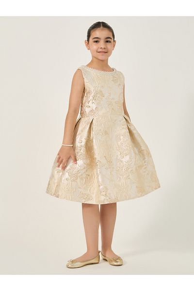 Styli Floral Jacquard Pleated Sleeveless Dress