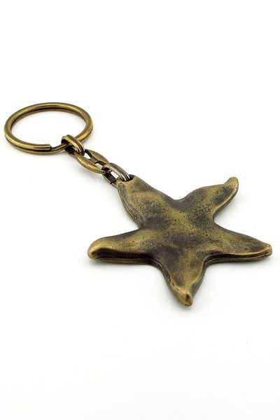 Solfera Starfish Seaside Beach Sandy Beach Bronze Antique Yellow Metal Keychain Kc258