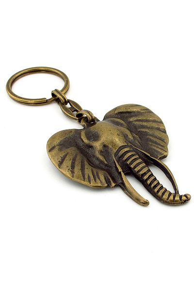 Solfera African Elephant Safari Large Size Antique Yellow Bronze Tumbled Metal Keychain Kc256