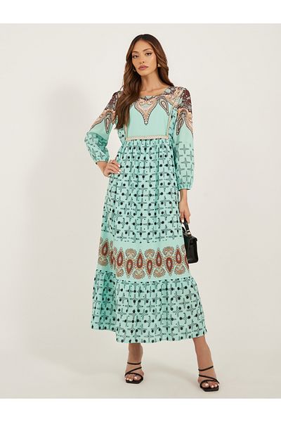 Styli Balloon Sleeves Square Neck A-Line Maxi Dress