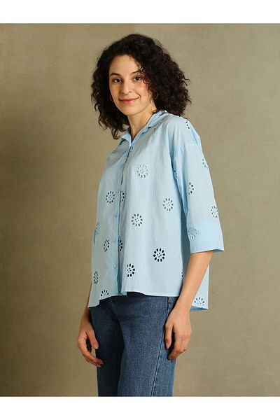 Dennis Lingo By Styli Schiffli Design 3/4 Sleeves Relaxed Fit Shirt