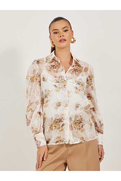 Styli Embroidered Balloon Sleeve Regular Fit Shirt