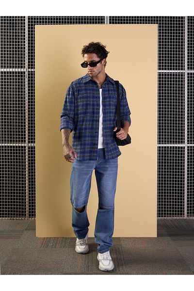 Mascln Sassafras By Styli Check Patch Pocket Design Oversized Shirt